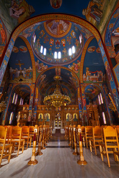 Interior Of A Greek Orthodox Church In Nafpaktos Village In Western Greece