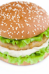 hamburger with chicken and withe sauce