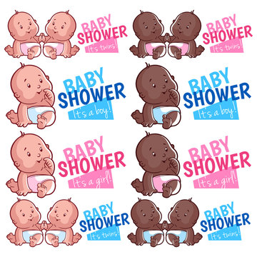 Logo Template For Baby Shower Boy, Girl And Twins. 