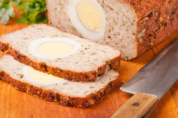 meat bread from rissole turkey on wooden board
