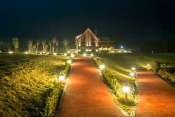 Fototapeta premium Nice modern house during evening hours