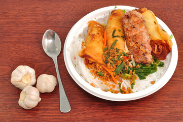 Vietnamese Vermicelli with grilled pork or Bun Thit Nuong on a white background