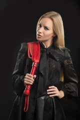 girl with red leather whip 