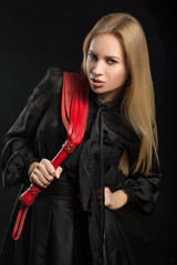 girl with red leather whip 