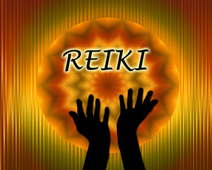 Reiki background with hands silhouette