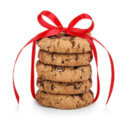 Festive wrapped chocolate pastry cookies isolated on white backg