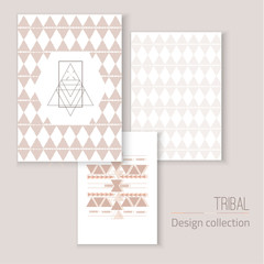 Vector set of modern tribal design cards with triangle background. Creative design for card, web design background, book cover.EPS10