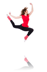 Woman doing exercises on white