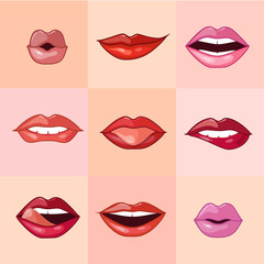 Fototapeta na wymiar Set of Beautiful Female Lips
