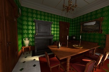 3d render of luxury manor interior - dining room