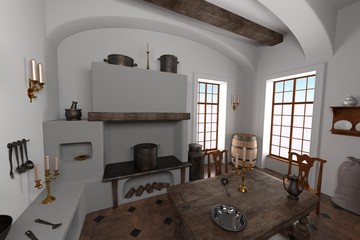 3d render of luxury manor interior - kitchen