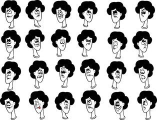 Set of cartoon female faces with emotional expressions 