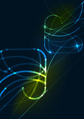 Abstract color glowing lines in dark space with stars and light