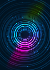 Abstract color glowing lines in dark space with stars and light