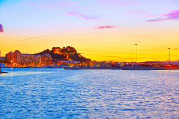 Denia sunset village skyline at dusk in Alicante