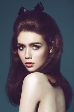 Glamour portrait of beautiful woman model with fresh daily makeu