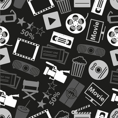 movie and cinema vector icons seamless dark pattern eps10