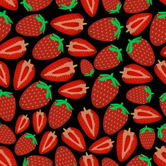 colorful strawberries fruits dark seamless pattern eps10