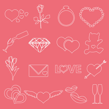 valentine's day and love outline icons eps10