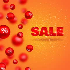 red balls with percents on orange background