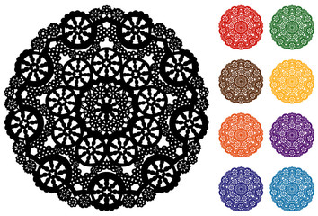 Lace Doily Place Mats, vintage snowflake design, 9 colors - obrazy, fototapety, plakaty