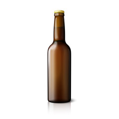 Blank brown realistic beer bottle isolated on white background