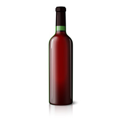 Blank green realistic bottle for red wine isolated on white
