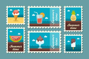 Fototapeta premium Summertime stamp set flat