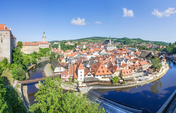 Panoramic view over the old Town of Cesky Krumlov, Czech Republic