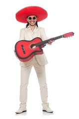 Mexican guitar player isolated on white