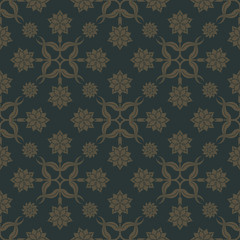 Gold seamless pattern on dark green background with floral elements. Design for wallpaper and fabric. Editable vector file.
