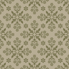 Beige seamless background with floral elements. Pattern for wallpaper and textile. Editable vector file.