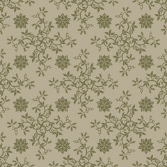 Beige seamless background with floral elements. Pattern for wallpaper and textile. Editable vector file.