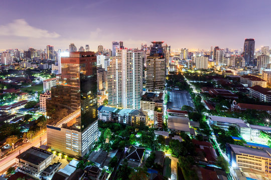 Bangkok city night view with nice sky
