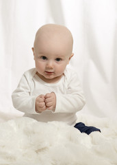 Beautiful Baby Boy with White Background & Blanket in Studio