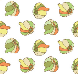 Seamless pattern with colorful green, orange, yellow garlics Vector illustration eps 10