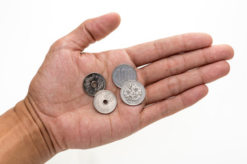 Japanese coin in hand (Yen)