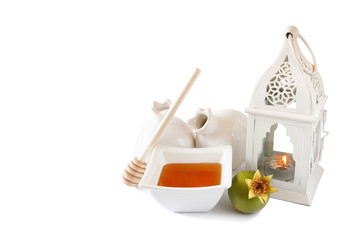 rosh hashanah (jewesh holiday) concept - honey and pomegranate
