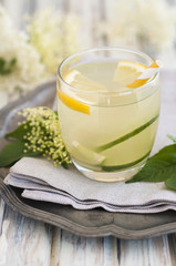 A glass of elderflower cordial