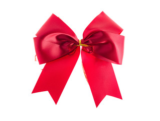 Red satin gift bow. Ribbon. Isolated on white