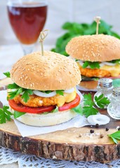 Hamburger , burger, cheeseburger with grilled beef, cheese, and vegetables