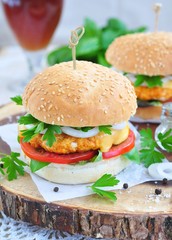 Hamburger , burger, cheeseburger with grilled beef, cheese, and vegetables