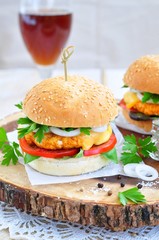 Hamburger , burger, cheeseburger with grilled beef, cheese, and vegetables