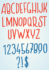 Condenced hand drawn doodle font with numbers