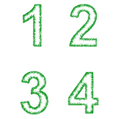 Green grass font design set - numbers 1, 2, 3, 4