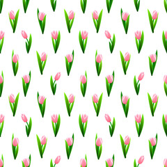 Beautiful seamless pattern with pink tulip flowers