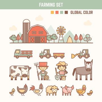 farming outline kawaii characters and icons for infographic elements