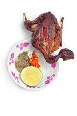 Vietnamese grilled quail on a white background