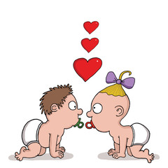 Cartoon drawing of two babies in Love