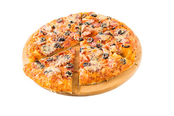 Tasty pizza on a wooden board
